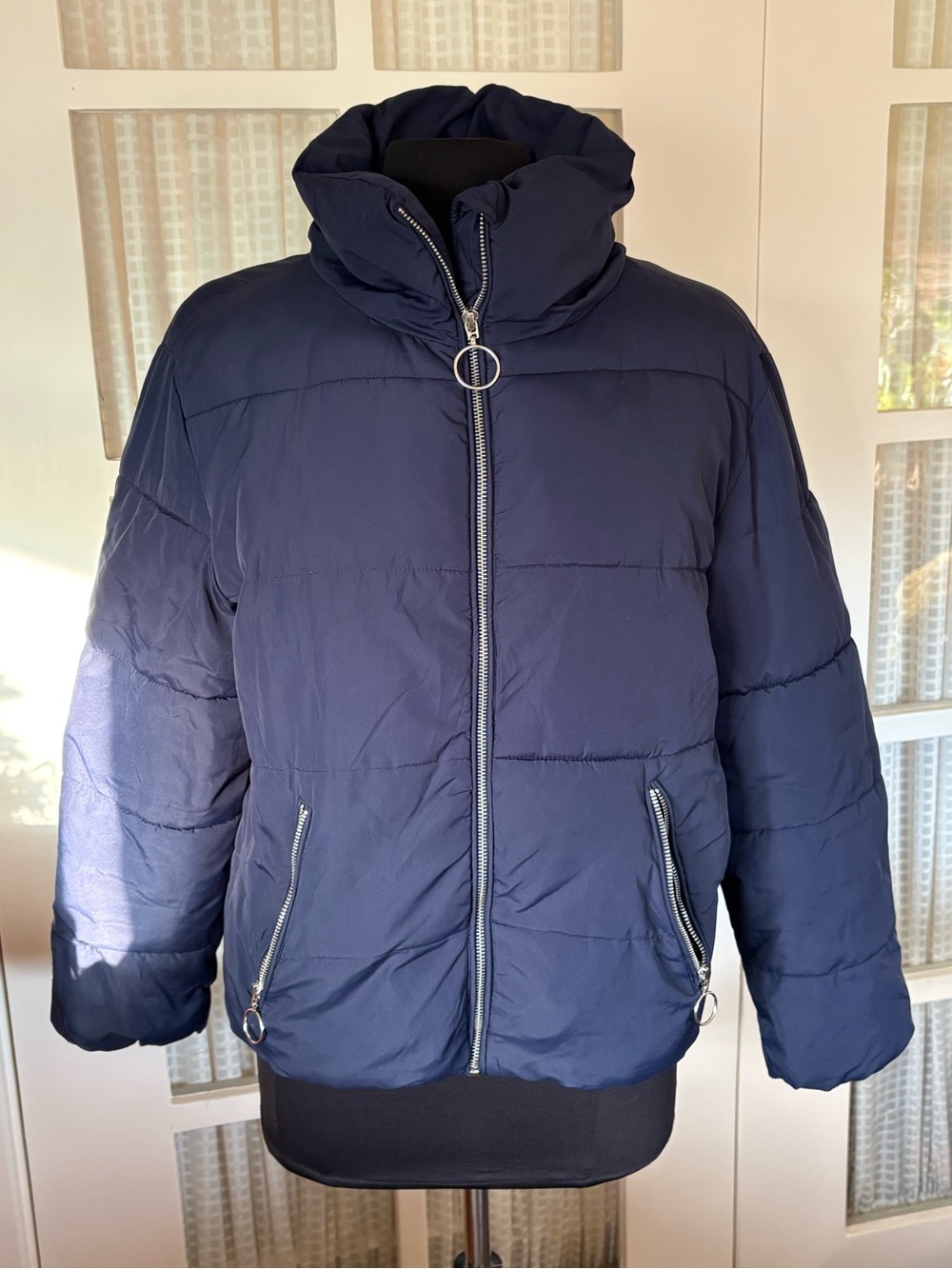 Slate & Willow Navy Quilted Puffer Jacket with Ring-Zip Front